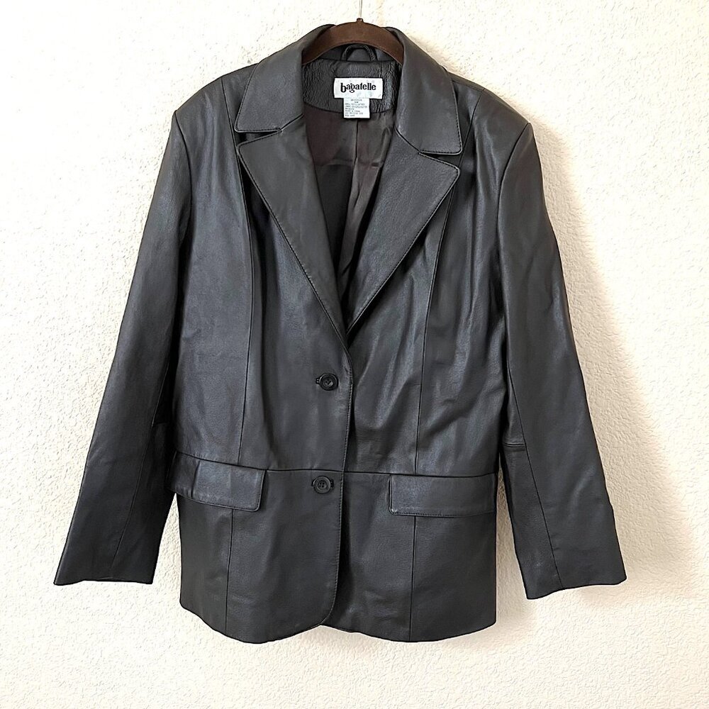 Brown Genuine Leather Academia Preppy Structured Blazer Coat Jacket Women 14W